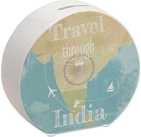 Spardose mit Indien Karte und Spruch - travel Through Indien als Geschenk für Urlauber die durch Indien Reisen wollen und Geld für den Flug und die Unterkunft brauchen