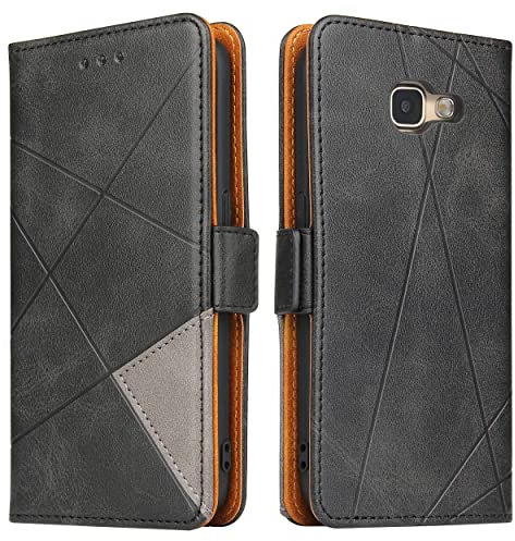 BININIBI Handyhülle für Samsung A5 2016 Hülle, Galaxy A5 (2016) Lederhülle Handytasche, Klapphülle Tasche Leder Schutzhülle für Samsung Galalxy A5 2016, Schwarz