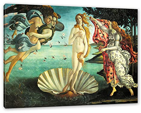 Pixxprint Sandro Botticelli - Die Geburt der Venus, Weiß, Größe: 100x70cm, Leinwandbild, fertig gespannt, Wandbild, Dekoration, Kunstdruck, kein Poster