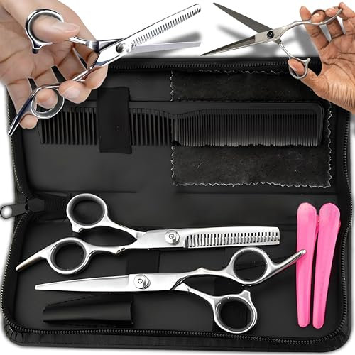 Retoo Haarschere Set Friseurschere Effilierschere Friseur Set für Männer und Frauen Edelstahl Haarkamm 6 Zoll Scharfe Haarschneideschere Haarschnitt Effilierscheren für Barbier Etui