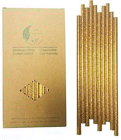 Solid Gold Paper Drinking Straws, Pack of 100 Disposable Golden Straws Gold Pop Sticks for Party in Birthday, Anniversary, Wedding, Holiday Celebrations, Party Decoration