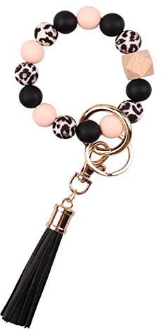 CHUQING Porte-clés pour femme - Bracelet porte-clés - Bracelet avec perles en silicone, pour clés de voiture - Porte-clés de poignet, 8 x 8 cm