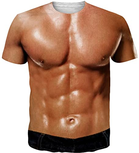 Loveternal 3D Muscle Tee Shirts Funky Shirts Unisex Beer T-Shirt Realistic Casual Funny Short Sleeve Tops L