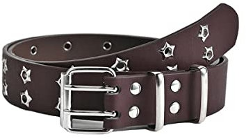 UICIOP Gothic Gürtel Stern Nieten Doppelnadel Schnalle PU Leder Gürtel Herren und Damen Jeans Mode Gürtel, Braun, Einheitsgröße