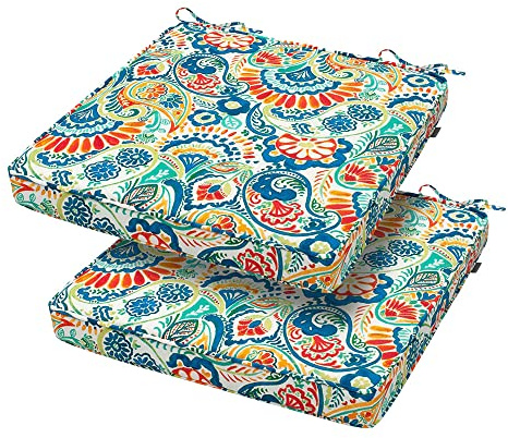 Magpie Fabrics Square Corner Seat Cushion, 18 x 18 x 2.5, 2 Pack, Indoor/Outdoor Waterproof Weather Resistant Universal Chair Pads for Patio Garden Dining - Paisley Multi