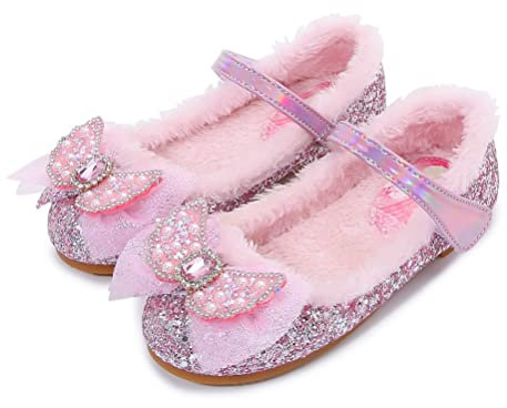 YOSICIL Scarpe Principessa Invernali Bambine e Ragazze Scarponcini Pelle Bambina Caldo Frozen Partito Paillettes da Ragazza Antiscivolo Pantofole Peluche Ragazze,Rosa,EU23