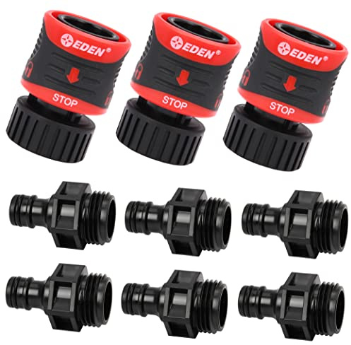 Eden 99909 Premium Quick Connect Starter Kits W/Water Stop & Lock Feature, Fits Standard Garden Hoses, (3 Sets/ 9 Pc)