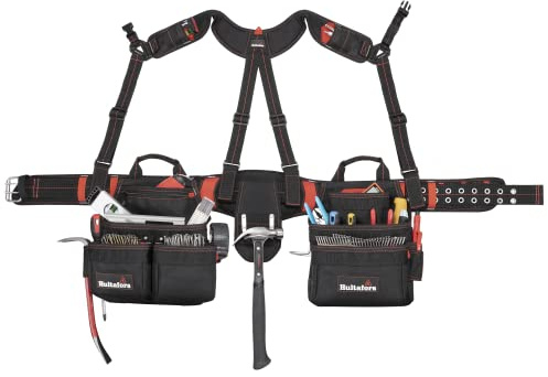 Hultafors Work Gear HT5617 Pro Framer's Combo Apron with Yoke Style Suspenders, Heavy Duty Ballistic Polyester Tool Belt, Gusst-Style Front Pockets, 2 Steel Hammer Loops, Steel Tape Clip, 27 Pockets