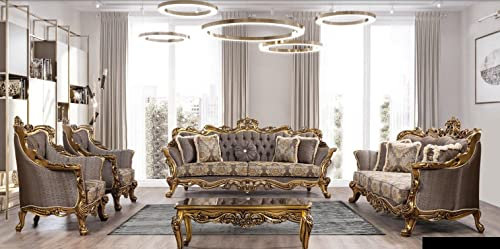 JV Möbel Sofagarnitur 3+1+1 Sitzer Luxus Garnitur Set Sofa Sofas Sessel Stoff Barock Grau