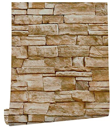 Selbstklebend Tapete 3D Wandaufkleber Vintage Backstein Stein tapeten 45cm X 6M Dekorative Aufkleber für Möbel Küche Fensterbank Schrank Wasserdicht Tapete (Vintage-Farben 4)