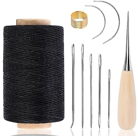 Kit De Couture De Fil Ciré En Cuir De 250 M Comprenant Une Aiguille De Fil à Coudre, Un Kit De Réparation De Tapisserie D'ameublement En Cuir Pour La Couture Et La Réparation (Noir)