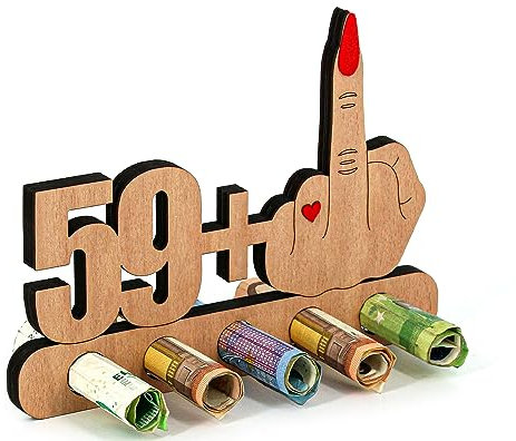 Giftota - Originelle Lustig 60. Geburtstag Geldgeschenk Holz - 59 + 1 - Geschenk zum 60.Geburtstag - Geburtstag Jubiläum - Geschenke aus Holz Frauen & Männer - 60 Geburtstag Deko