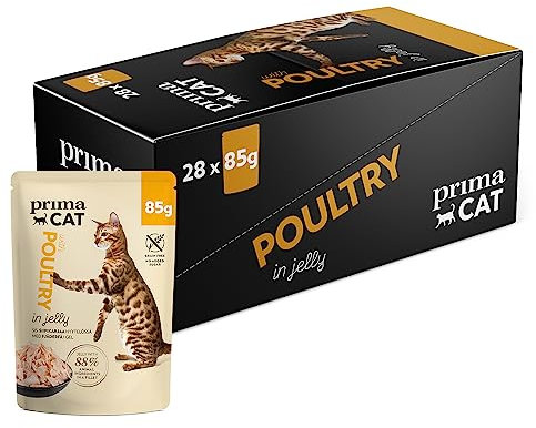 PrimaCat - Classic Complete Wet Cat Food, Poultry in Jelly Flavoured Cat Food, 28 pack of 85g- Amazon Exclusive