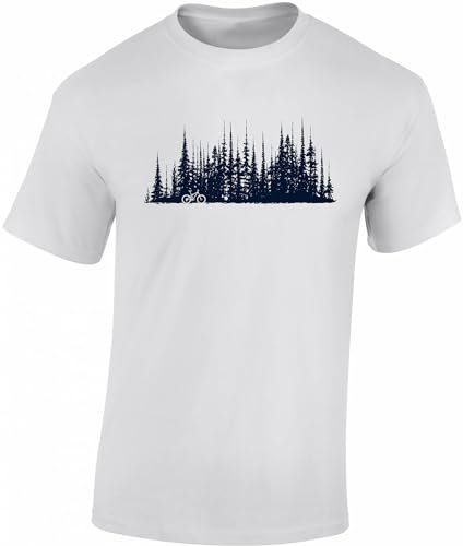 Baddery Fahrrad T-Shirt Herren : Bike Wood - Mountainbike Shirt (Weiss L)