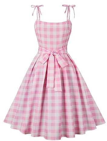 Damen Rosa Plaid Kleid Rockabilly Vinatge 50er Jahre Partykleid Mädchen Rollenspiel Halloween Party Kostüm Film Verkleidung Anzug