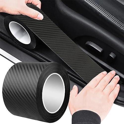 Auto Einstiegsleisten Kohlefaser Aufkleber, Schwarz Auto Einstiegsleisten Schutz, Auto Schutzfolie Selbstklebend Lackschutzfolie für Autotürschutz Einstiegsleistenschutz Stoßstangenschut (7cm x 10m)