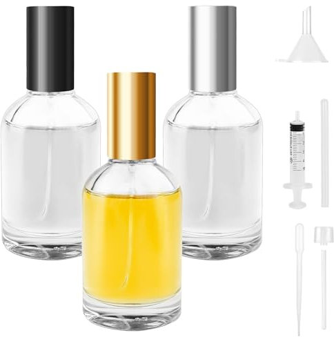 Bohoray 3PCS 30ml Perfume Atomisers Refillable, Round Travel Perfume Glass Spray Bottle, Refillable Spray Perfume Bottles Fine Mist Cosmetic with Dispensing Tools for Daily Business Trips