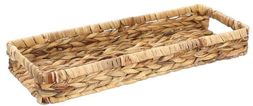 BSTKEY Natural Water Hyacinth Bathroom Toilet Tank Storage Basket, Woven Toilet Paper Holder Napkin Organizer Rectangle Storage Tray with Handles (43 * 16 * 5CM)