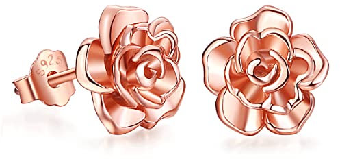 Pendientes de rosa de plata de ley 925, hipoalergénicos, pendientes de flores de oro rosa, regalos de joyería para mujeres, niñas, mamá, madre, esposa, novia