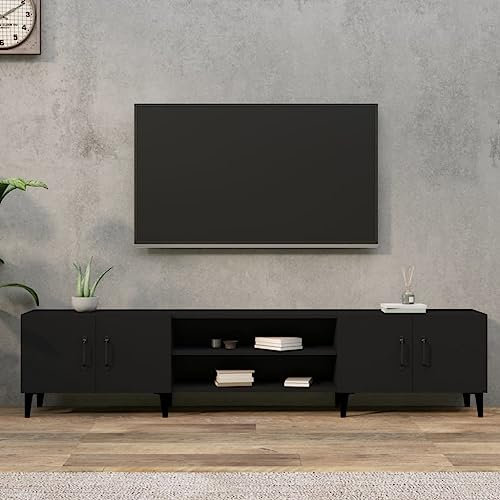 Homvdxl 180 cm breiter Fernsehtisch, Fernsehschrank für bis zu 70 Zoll Fernseher, TV-Tisch mit 4 Türen und Metallbeinen, 180 x 31,5 x 40 cm, für Wohnzimmer, Schlafzimmer, Schwarz