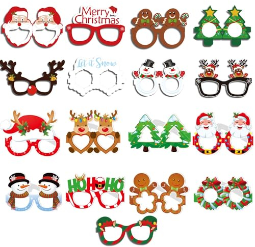XINDY Weihnachtsbrillen, 17 Stück Lustig Brillen Weihnachten Partybrille Weihnachtsverkleidung Brillen Foto Requisiten Weihnachtsbrille für Erwachsene Kinder Weihnachtsdeko Weihnachtsassesoires