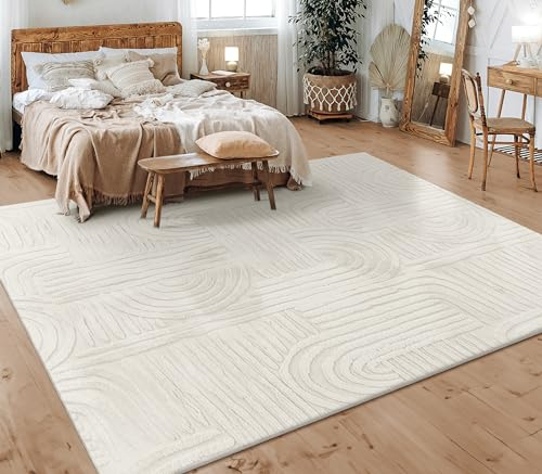Paco Home Teppich Wohnzimmer Schlafzimmer Kurzflor Skandinavisches Boho Muster Geometrisch Rauten Motiv Einfarbig Weich Modern, Grösse:200x280 cm, Farbe:Creme 7