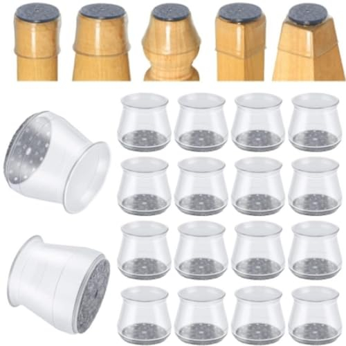 FTXanty 24 Stück Stuhlbeinkappen rutschfest Schalldicht Stuhlbeinschoner Transparent Rund Schutzkappen mit Filzpolstern für Stuhlbeine Schützen Böden(14-23mm)