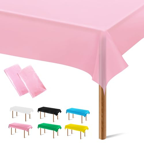 Segus Tischläufer Rosa, 2 Stück Tischdecke Rechteckig, Tischdeko Geburtstag, Plastiktischdecke, Einweg Tischdecke für Hochzeit, Party, Kindergeburtstag (137 * 274)