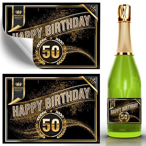 2x Geburtstags Flaschenetikett - Happy Birthday 50 Jahre - Etikett für Sektflaschen - Geburtstags-Geschenk für Frauen und Männer zum 50. Geburtstag