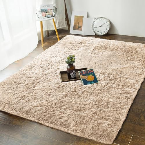MOONLIGHT20015 Rugs Living Room 120 x 170 – Fluffy Beige Area Rugs for Bedroom – Super Soft Large Shaggy Pile Non Slip Non-Shedding Rug – Modern Plush Carpet for Lounge