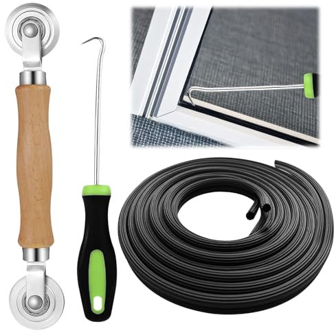 Replacement Mosquito Net Roller for Window, Roller for Mosquito Nets with Double Wheels 15 m Tape Rubber Cord Net, Hooks for Tools for Replacement Mosquito Nets Window