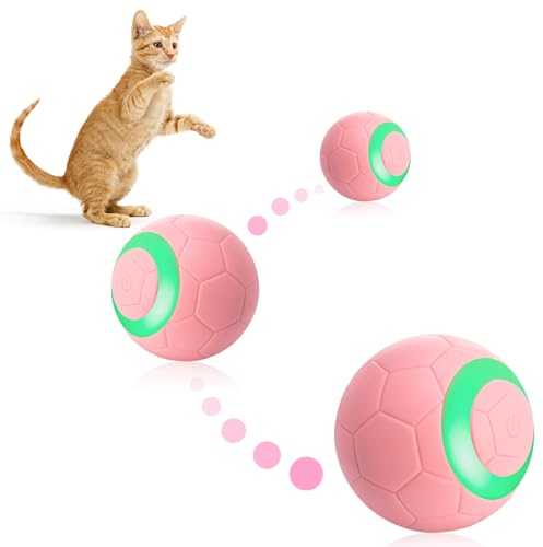 Jostift Interaktives Katzenspielzeug, Katzenspielzeug Elektrisch, Elektrisch Ball mit LED-Licht, 360° Selbstdrehender Katzenspielzeug Ball, USB Wiederaufladbarer Rosa