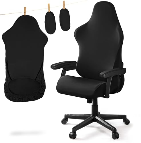 Gaming-Stuhlhussen Gaming Stuhl Bezug mit Reißverschluss Dehnbare Gamingstuhl-Bezüge Gaming Racing Stuhlbezug Waschbar Stuhl Bezug für Computerstuhl Sessel Drehstuhl Gamning-Stuhl (No Stuhl)-Schwarz
