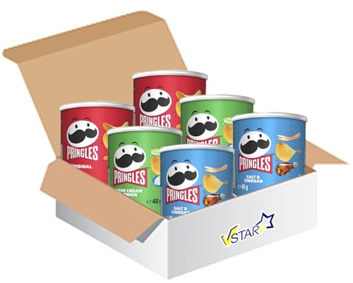 VSTAR Variety Pack - Salt & Vinegar, Sour Cream & Onion, Original Flavor Chips, 40g Cans - 6 Packs