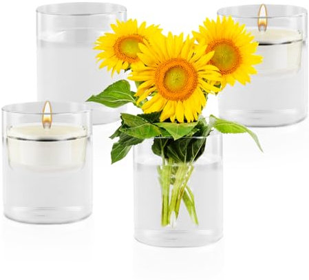 4 Pcs Kerzengläser, Kerzenglas 8,5 x 10 cm, Große Vase Glas Set, Glasvase für Tischdeko, Bodenvase Transparent, Blumenvase Glas, Glaszylinder mit Boden, Verdickt (10cm)