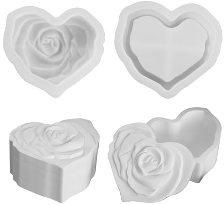 Silikonform Kerzenhalter, Herz Silikonform Dose mit Rosenmuster Deckel Silikonformen Gießformen Silikon Gießform Kerzenhalter Silikonform Vase Giessformen Silikon für Kerzenhalter Vorratsgefäß (A)