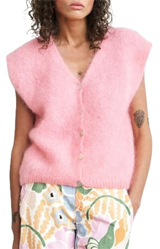 Damen Y2K Strickweste Elegant Ärmellos Weste Tops mit Taschen Herbst Häkeln Ausgehen Sweater Weste