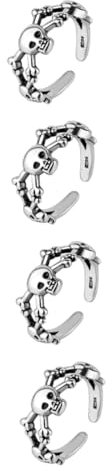 GALPADA 4 Pièces Anneau De Crâne Anneau D'ouverture Femelle Décor Anneaux Ouverts D'halloween Bague Ouverte Vintage Bagues Roses Bagues Tête De Mort Pour Hommes Bijoux Bague Silver Cuivre
