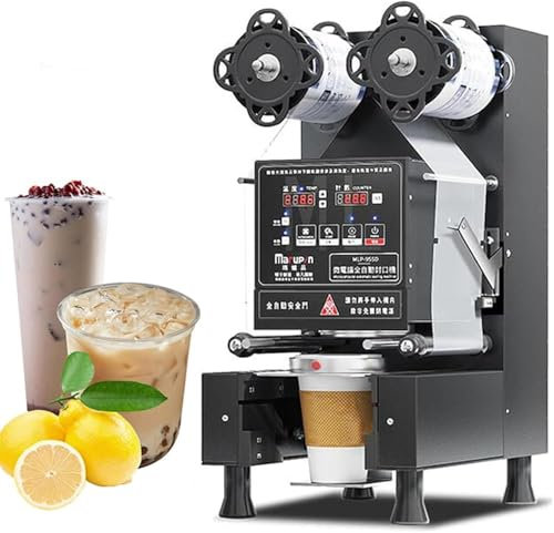 Commercial Cup Sealing Machine, Fully Automatic 350w Electric Cup Sealer Bubble Tea/Milk Tea/Juice/Drink Sealing Machine For 90/95mm Plastic& Paper Cup Sealing550-700 Cups/Hour(Color:Black)