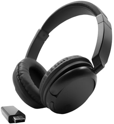 Casque Tv Sans Fil, Casque Supra-Auriculaire Rf Confortable Avec Radio Fm Pour Adultes Et Personnes âGéEs, Casque StéRéO Hifi LéGer Avec Basses Profondes Pour La Maison, Le Bureau, Les Voyages - Noir