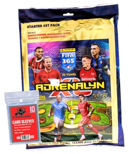 Bundle mit Panini FIFA 365 Karten 2025 - Adrenalyn XL Trading Cards - Exklusive STRONCARD Sammelkarten Hüllen - Auswahl (1 Starter)