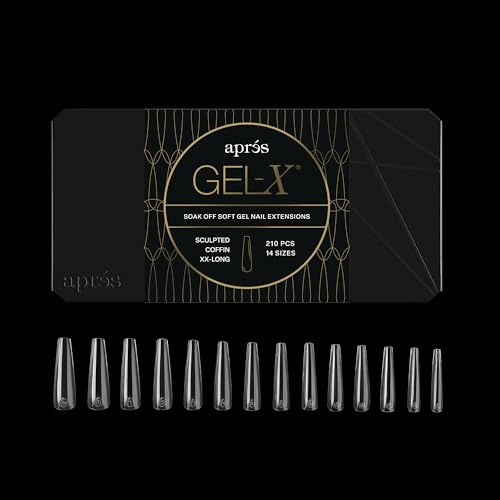 Aprés Gel-X® Coffin Nail Tips (Sculpted Coffin Extra Extra Long, 210 Count) | 210 Gel-X Tips, Soft Tips, 14 Sizes 00-9, Half-sizes Included