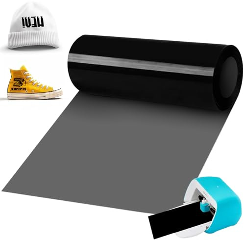 BOUFEIDA Smart Iron on für Cricut Joy, 14x600cm Schwarz | Smart Heat Transfer Vinyl, PU Flexfolie Plotter Textilien für Aufbügeln, T-Shirts DIY Muster