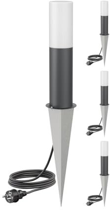 ledscom.de 4 pcs luz de camino/luz de bolardo/luz de jardín GROPO con pincho de suelo y cable de 2m, para exteriores, antracita, 41cm