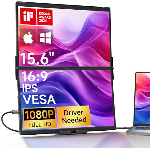 JSAUX FlipGo Pro 15.6 Dual Laptop Screen Extender, 1080P Triple Laptop Monitor Extender, Portable IPS Dual-Screen Monitor Compatible with Windows/MacOS, Magnetic Design, Driver Required