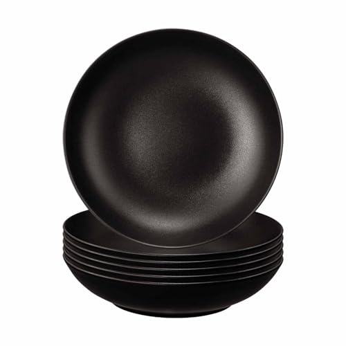 Seltmann Weiden Liberty Velvet Black Suppenteller 6er Set, 21 cm, Tiefe Essteller mit mattem Finish, Spülmaschinen- und Mikrowellenfest, Porzellan, Schwarz