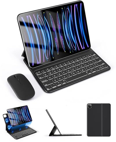 LAMA Funda mágica con teclado y mouse para iPad Air de 11 pulgadas 7ª/6ª (2025/2024), Air de 11.9 pulgadas 5ª/4ª (2022/2020), Pro 11 pulgadas 4ª/3ª/2ª/1ª (2018-2022), funda para teclado retroiluminada
