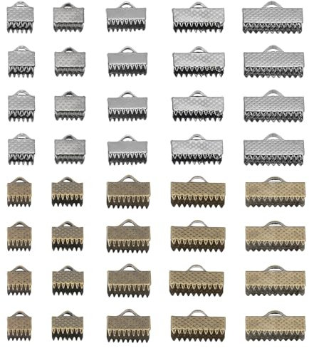 PATIKIL 6mm/8mm/10mm/13mm/16mm Ribbon Ends Crimp Clamp 300pcs Pinch Crimp End Bracelet Bookmark Cord Ends Fasteners Clasp for Leather DIY Craft Jewelry Making Bronze/Black