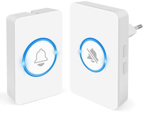 VFANDV Funkklingel, Funk klingel Set Aussen Wasserdicht, Türklingel Batteriebetrieben, 59 Melodien, 1 Plug-In-Empfänger und 1 Sender mit 4 Lautstärkestufen und LED-Blitz