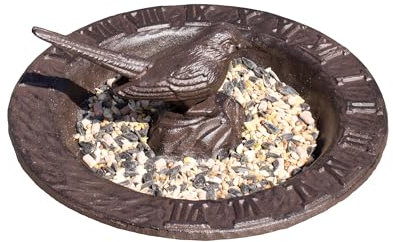 Cast Iron Sundial Bird Bath 24x10x24cm Round Antique Tabletop Feeding Station Sun Clock